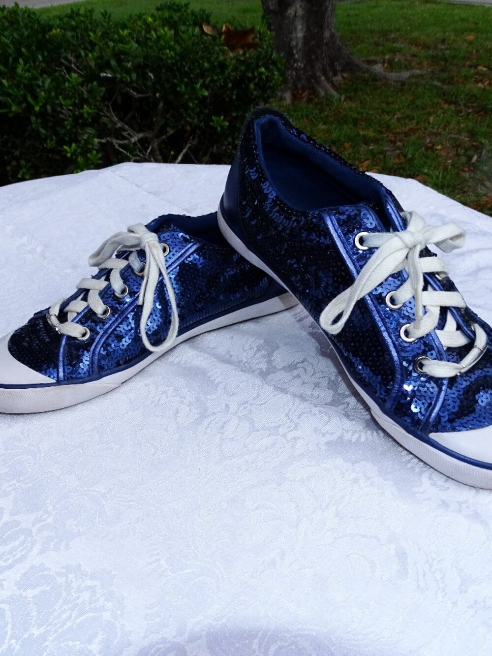 Coach Blue Sequin Tennis Shoes 9B - Picture 2 of 10